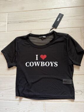 NWT Fashion Nova "I ♥ Cowboys" Graphic Sheer Tee